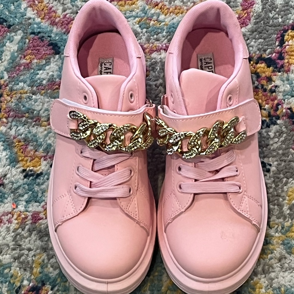 Pink High-Top Sneakers with Gold Chain